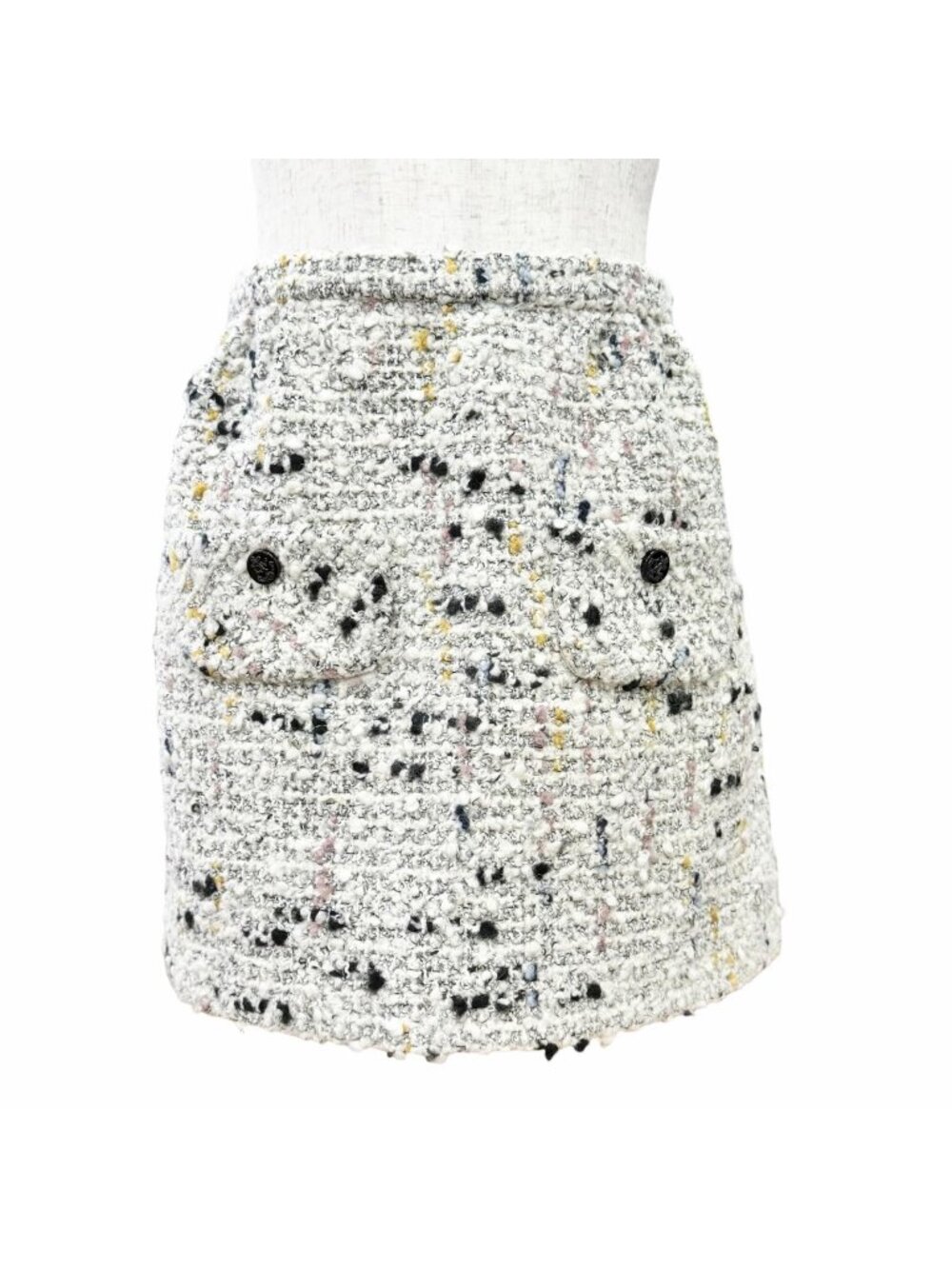 Louis Vuitton Wool Alpaca Anchor Button Mini Tweed Skirt White Multicolor 40
